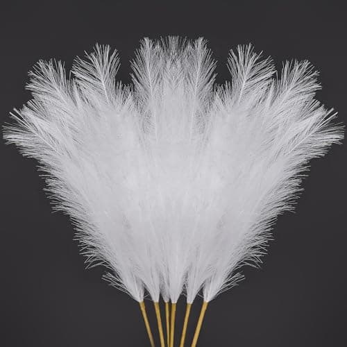 Image of AFAMITOO 43.3''/110cm Large Pampas Grass 6 Stems White Artificial Faux Pampas Grass Tall Pompous Flower Arrangement for Floor Vase Filler Home Decor and Room Wedding Party