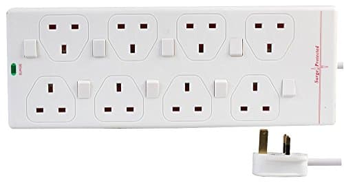 Image of PRO ELEC 8-Outlet Surge Protector Extension Lead, 13A, 250V, 5m Cable, UK Plug Type G – PELB1929
