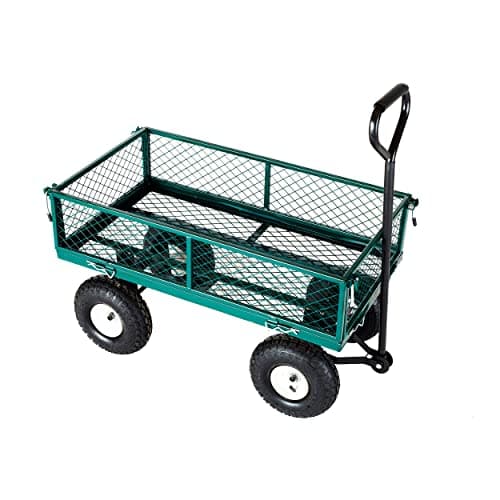 Image of Neo Green Heavy Duty Welded Metal Festival Hand Truck Wagon Trailer Garden Cart Trolley 4 Wheels