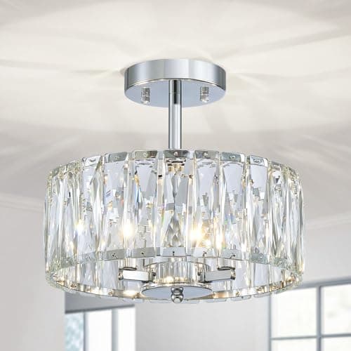 Image of MSSIAN Modern Crystal Chandeliers E14*3-Light Round Small Contemporary Pendant Ceiling Hanging Light Fixture for Dining Room Living Room Foyer Bedroom Entryway Foyer Staircase W32cm