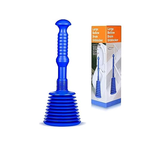 Image of Tech Traders Large Sink and Drain Plunger for Kitchens, Bathrooms, Sinks, Baths, Waste Pipes and Showers.Commercial Style Heavy Duty Powerful Plunger,Large Bellows-Blue