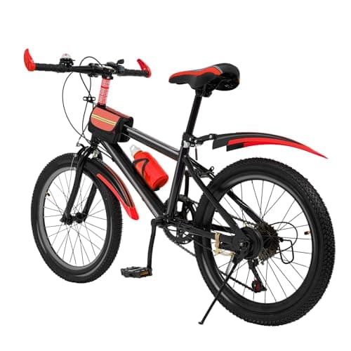 Image of 20 Inch Unisex Mountain Bike, 7 Speed Mountainbike Bicycle Road Bicycle MTB-Bike City Bikes, Height Adjustable Multi-Gear Bicycles with Kettle Holder&Storage Bag (Max.Bearing Capacity: 85kg) (Red)
