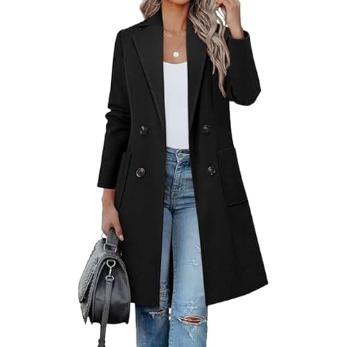 Image of Plus Size Trench Coats for Women Women Winter Wool Blend Camel Mid-Long Coat Notch Double-Breasted Lapel Jacket Outwear