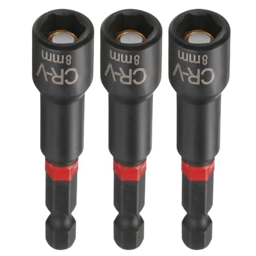 Image of sourcing map 3pcs Nut Driver Drill Bit 8mm Metric Socket 1/4" Hex Shank 3" (65mm) Long Magnetic 6-Point Sockets Quick Change Phosphated CR-V Steel Bolt Setters for Power Drill Drivers, Black