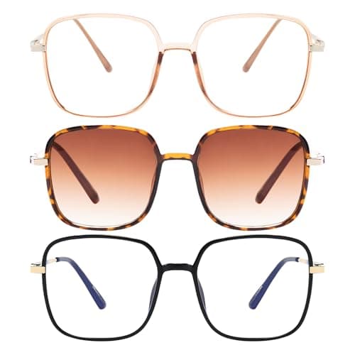 Image of EYEGLSMST 3 Pack Oversized Reading Glasses 1.5 for Women with Reading Sunglasses, Large Square Blue Light Blocking Readers, Big Frame Anti UV Eyewear