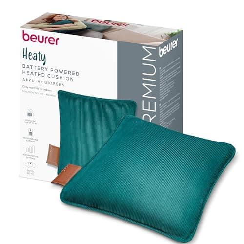 Image of Beurer Heaty Heat pad, Cordless Heating pad, Heat pad with Automatic Switch-Off Function and 3 Temperature Settings, with Fast Heating, Soft Corded Fabric, Dark Green