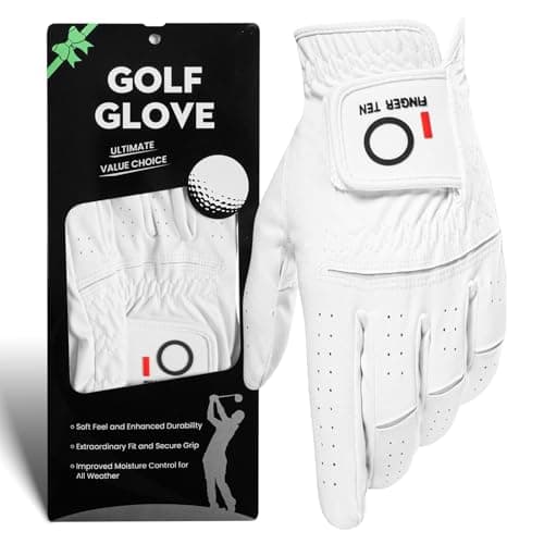 Image of FINGER TEN Golf Gloves Men Left Hand Rain for Right Handed Golfer Grip Weathersof 1 Pc, Mens Golf Glove Wear Resistant Comfort Soft Non Slip Flexible Durable (White, L)