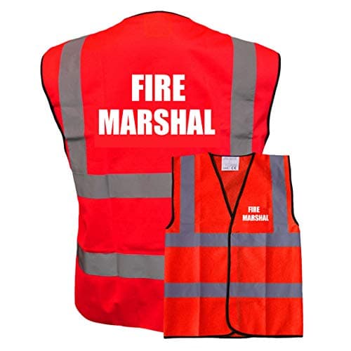 Image of Fire Marshal White Print Red Hi Vis Viz Reflective Safety Vest Waistcoat, Reflective High Visibility, supplied by Simply Hi Vis Clothing UK