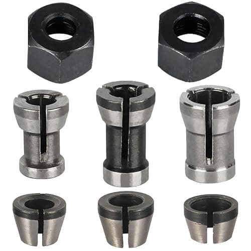Image of Steel Router Collet, 6 Pcs Chuck Carbon Steel Woodworking Milling Chuck Adapter Router Bit Collet with Milling Machine, Engraving Trimming Wood Cutter, Router 6mm 6.35mm 8mm, with 2 PCS Nuts