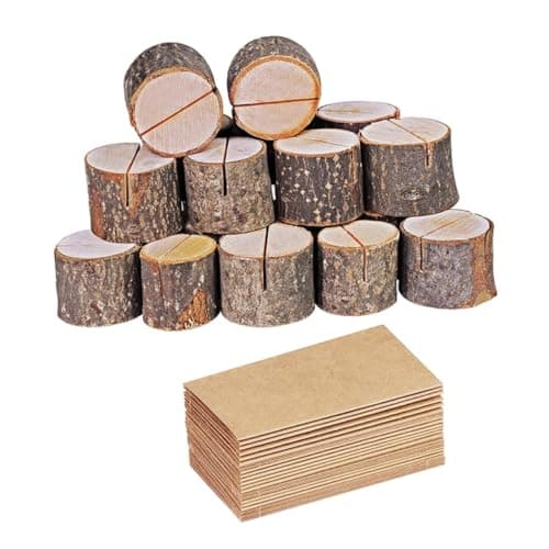 Image of OSALADI 35sets Larch Wood Pile Note Holders Bark Table Label Stands for Wedding Party Restaurant