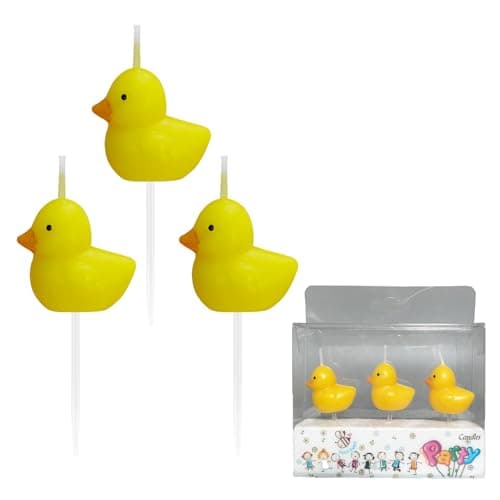 Image of 3-Pack Cute Animal Birthday Candles for Cakes - Handmade Duck Shaped Cake Candles for Creative Party Decor, Kids Birthday Supplies