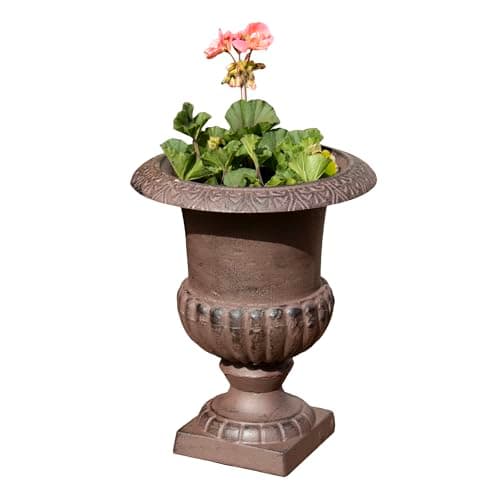 Image of Darthome Cast Iron Urn Planters Vintage Brown Outdoor Home Garden Patio Plant Flower Pot (Large 31cm)