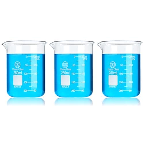 Image of HUAOU 250ml Glass Beaker Set 3Psc Low Form 3.3 Borosilicate Glass Graduated Measuring Lab Beakers