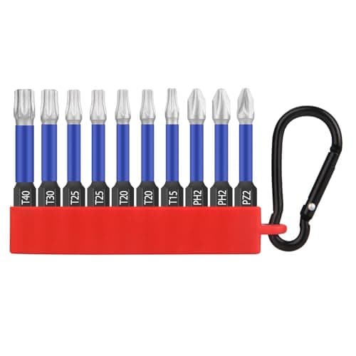 Image of HPHOPE Professional Shockwave Screwdriver Bit Set 10-Piece – 50mm Torx, Pozi, Phillips, Hexagon Bits with Key Ring