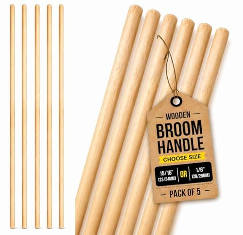 Image of EDS Wooden Broom Handle 4ft (48 Inch) 28/29mm Diameter Broomstick Pole Strong Wooden Replacement Handle for Brooms & Mops Universal Fit Cleaning Tool Handle Only (1/8" (28/29mm), Pack of 5)