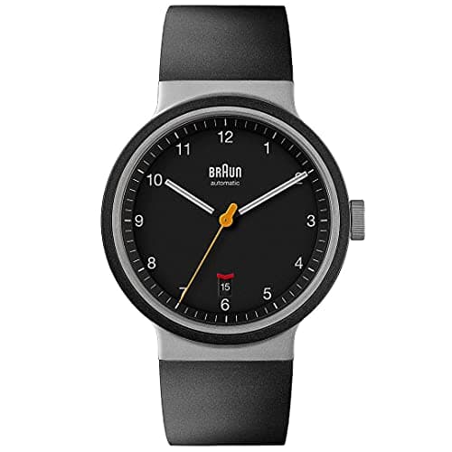 Image of Braun Automatic 3-Hand 40mm Mens Watch with Date Analogue Watch, Rubber Strap, 40mm Stainless Steel Case, Model BN0278BKBKG.