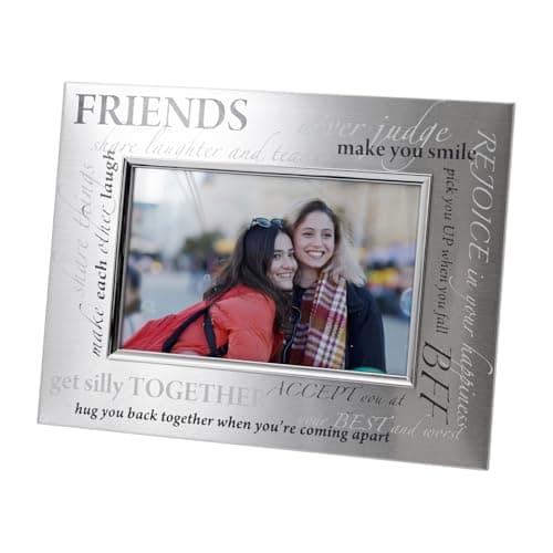 Image of Happy Homewares Modern Collage Friends Themed Picture Frame in Brushed Silver for Wall or Table | Motivating and Heart Felt Phrases and Messages