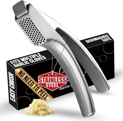 Image of No Peeling Required Garlic Press Stainless Steel with Detachable Handle for Fine Mincing-Premium Garlic Mincer Tool, Rust-Proof, Easy to Clean, Dishwasher Safe Garlic Crusher with Lifetime Replacement
