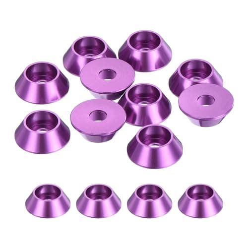 Image of sourcing map M3 Cone Cup Washers,Anodized Aluminum Gaskets Cup Head Washer Gasket for Screw RC/FPV/PC/Drone/Mechanical Accessories Model Parts, Pack of 10 (Purple)