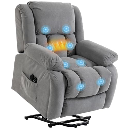 Image of HOMCOM Recliner Armchair Lift Chair with Vibration Massage and Heat, Velvet-feel Fabric Electric Riser Recliner Chair for Elderly with Wide Seat, USB Port, Side Pockets for Living Room, Light Grey