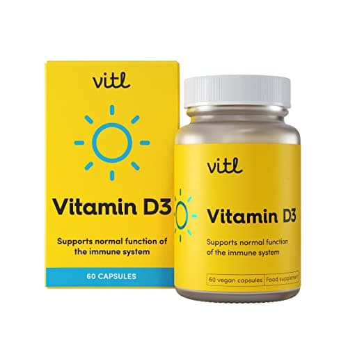 Image of Vitl Vitamin D3 Supplement - 60 Vegan Softgel Capsules - Support for The Immune System, Bones & Joints, Teeth, Muscles and Heart - 2 Month Supply