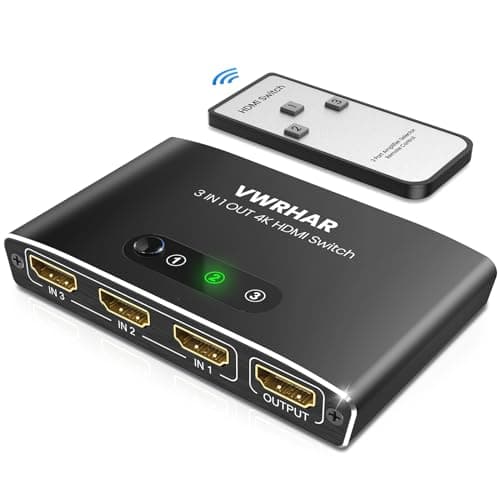 Image of VWRHar HDMI 3x1 Switch with Remote - Aluminum 4K 3D HDMI Splitter for PS5/Xbox/TV, Works with Laptop/PC/DVD/Blu-Ray