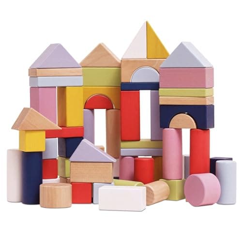 Image of Le Toy Van - Educational Wooden Building Blocks 60 Piece Set Toy | Montessori Style Shape & Colour Development Toy - Suitable For 12 Months +