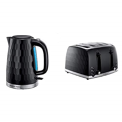 Image of Russell Hobbs Honeycomb Kettle and 4 Slice Toaster, Rapid Boil, Black