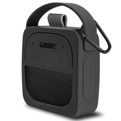 Image of Geekria Silicone Speaker Case Cover Compatible with Bose SoundLink Micro 2nd Gen, Protective Soft Skin, Replacement Portable Speakers Travel Carrying Sleeve with Keychain Hook (Black)