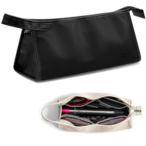 Image of Veki Portable Travel Storage Bag Compatible with Dyson Supersonic Hair Dryer, PU Leather Protective Carrying Case for Dyson Airwrap Styler, Travel Organiser Bag for Hair Curler Accessories (Black)