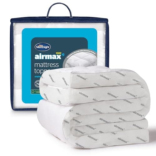 Image of Silentnight Airmax Mattress Topper - 10cm Extra Thick Deep Comfort Bed Pad - Breathable Cooler Nights - Box-Stitched Edge & Mesh Sides to Increase Airflow - Elasticated Straps - Washable - Double