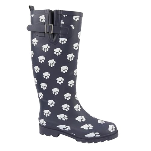 Image of A2Z Ladies Wide Fit Heeled Wellington Boots Rubber Waterproof Adjustable Buckle - Wellies LDS Paws 6 UK