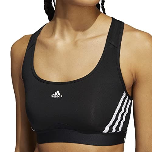 Image of adidas Women's Training Medium Support 3 Stripes Bra, Black/White, DD-L