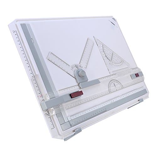 Image of Drawing Board Set A3 Drafting Table Multifunctional College School Ergonomic Drawing Board Tool Set with 2 Parallel Motion Rulers and 2 Adjustable Corner Clips Measuring System Angle 510mm x 365mm