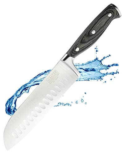 Image of Sabatier Professional Oriental Santoku Kitchen Knife - 7in/17.5cm Full Tang Taper Ground Stainless Steel Blade. Unique Grey Pakkawood Triple Rivet Handle. Lifetime Performance 25yr Guarantee