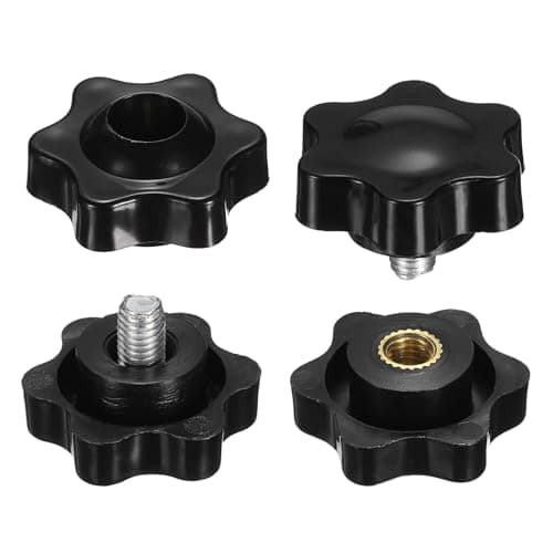 Image of sourcing map 2 Set Star Knobs M5 x 6mm Male + M5 Female Thread 25mm Head Metric 6-Star Threaded Stud Clamping Handles Screw in Through Hole Hand Jig Knob Thumb Screws, Black