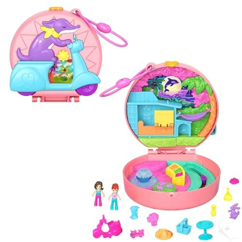 Image of Polly Pocket Dolls and Playset, Adventure Moped Compact, Travel Toy with 2 Micro Dolls and Pet, Animal and Vehicle Accessories