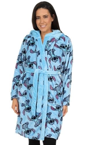 Image of Disney Womens Lilo and Stitch Stitch Blue Fleece Dressing Gown Fleece Hooded Ladies Robe (12-14)