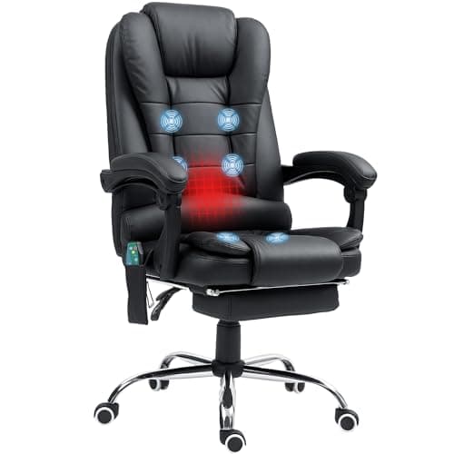 Image of Vinsetto Office Chair with 6 Point Massage and Back Heat, PU Desk Chair with Footrest Adjustable Height and Swivel Wheels, Back Reclining, Black