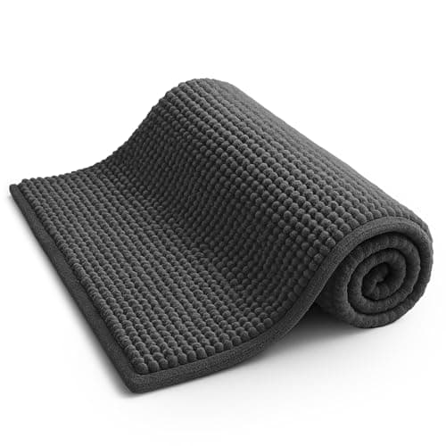 Image of KEPLIN Non-Slip Bath Mat - Soft and Comfortable Microfibre Mat with Machine Washable Design - Water Absorbent and Quick Drying to Keep Bathroom Hygienic and Clean (Grey)