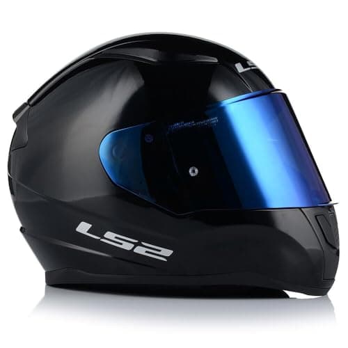 Image of LS2 FF353 RAPID-II Motorcycle Full Face Crash Helmet ECE22.06 Certified Man Woman Street Riders Motorbike Helmet, Gloss Black with Iridium Blue Visor (XS)