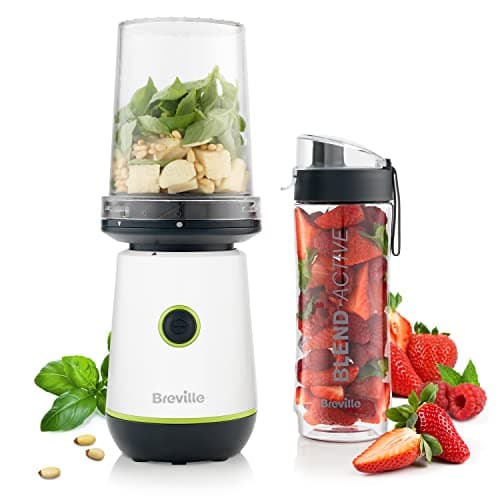 Image of Breville Blend Active Compact Food Processor and Smoothie Maker | 350W | Processor Bowl (450ml) & Portable Blending Bottle (600ml) | Leak Proof Lid | White & Green [VBL253]