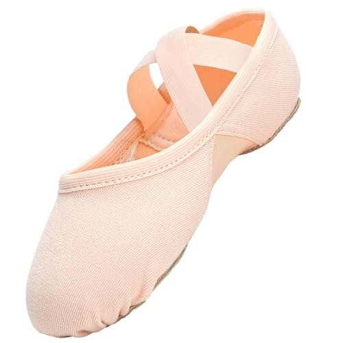 Image of GroYolan Ballet Shoes for Girls Women Stretchy Ballerina Dance Slippers with Mesh, Split Sole Ballet Flats for Yoga Gymnastics Performance Pink