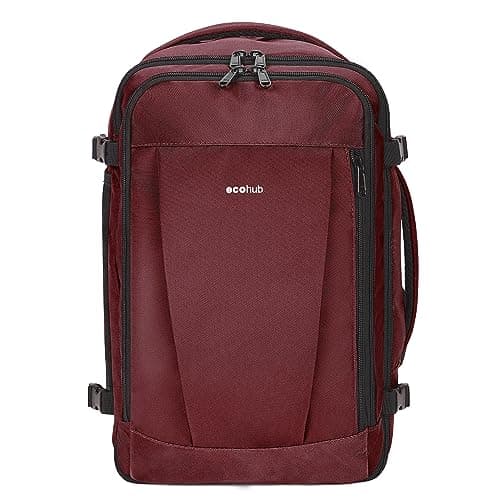 Image of ECOHUB Ryanair Cabin Bag 40x20x25 Underseat Travel Bag 9 Pockets Hand Luggage Backpack Recycled PET Eco Friendly Rucksack for Women & Men Carry on Bag with USB Port, 20L, RED