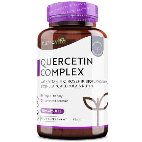 Image of Nutravita Quercetin 500mg with Bromelain & Vitamin C - 120 Vegan Capsules – for Immune Support - Blended with Rosehip, Bioflavonoids, Acerola and Rutin – Made in The UK
