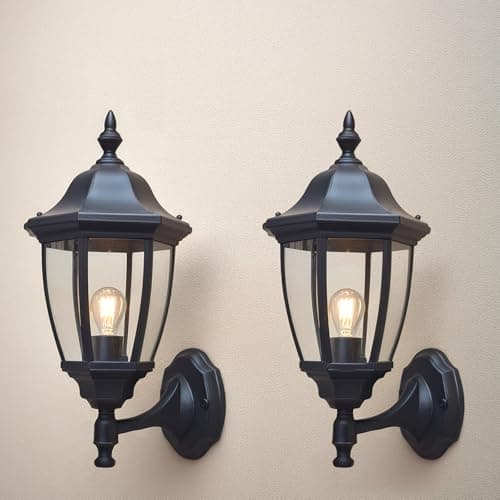Image of EBION Outdoor Wall Lights,Traditional Outdoor Wall Lantern 2 Pack,IP44 Waterproof Black Outside Exterior Wall Sconce for Garden,Porch,Garage,Patio,Corridor,(Bulb Not Include)