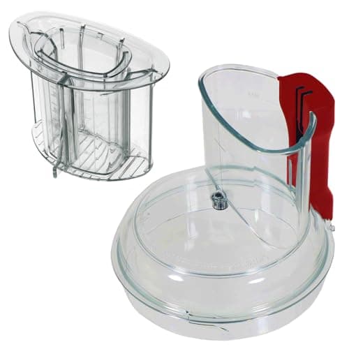 Image of SPARES2GO Replacement Lid Cover Compatible with Magimix CS4200XL CS5200XL Food Processor (Clear with Red Handle) + Pusher