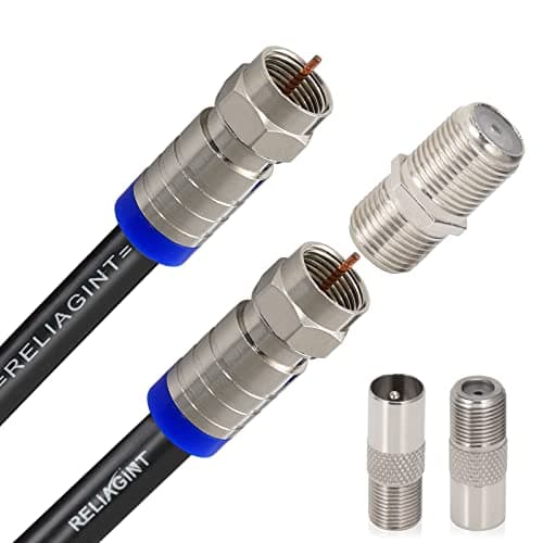 Image of RELIAGINT RG6 TV Coaxial Cable 3m – 75 Ohm Copper Satellite & TV Aerial Cable with F Connectors & F81 Coupler, Waterproof, up to 3 GHz, Black