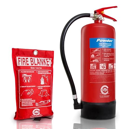 Image of Premium FSS UK 6 KG ABC Dry Powder FIRE Extinguisher with FIRE Blanket. British Standard KITEMARKED. Ideal for Commercial Vehicles Boats Homes Kitchens Workplace WORKSHOPS Offices Warehouses