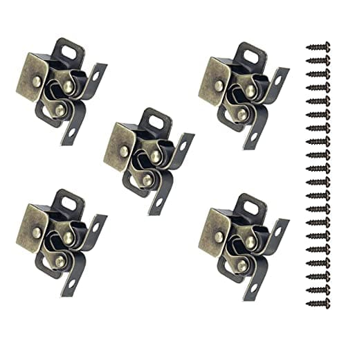 Image of Double Roller Catch,5 Pack Door Catches Latches,Double Roller Catch Cabinet Catch Door Latch,Zinc Plated Roller Cabinet Catch with Screws for Home Furniture Cabinet Cupboard (Antique Bronzed)